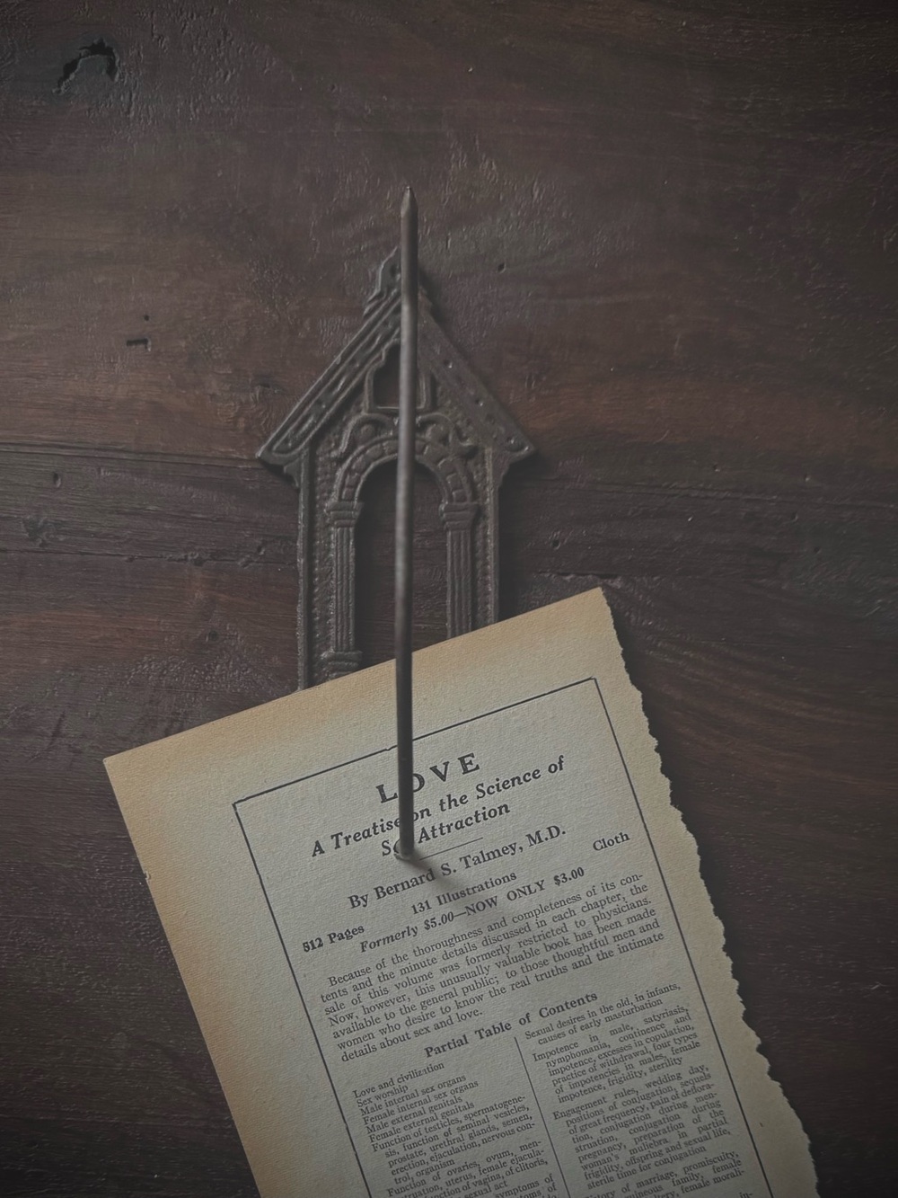 Antique Eastlake Cast Iron Receipt Spike | Gothic Revival Wall Hook | Mercantile